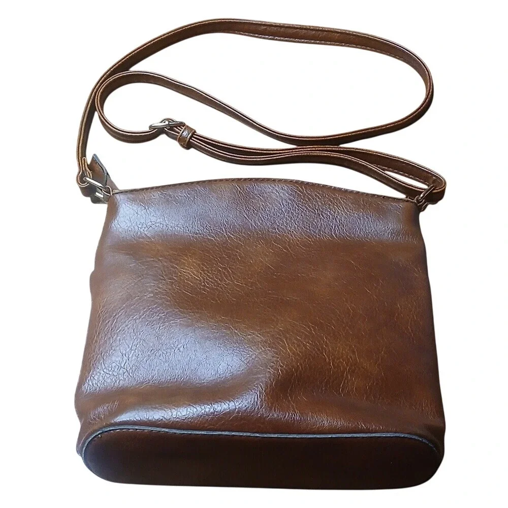 Crossbody‎ Bag Women Small Brown Floral Embossed Faux Leather Western
